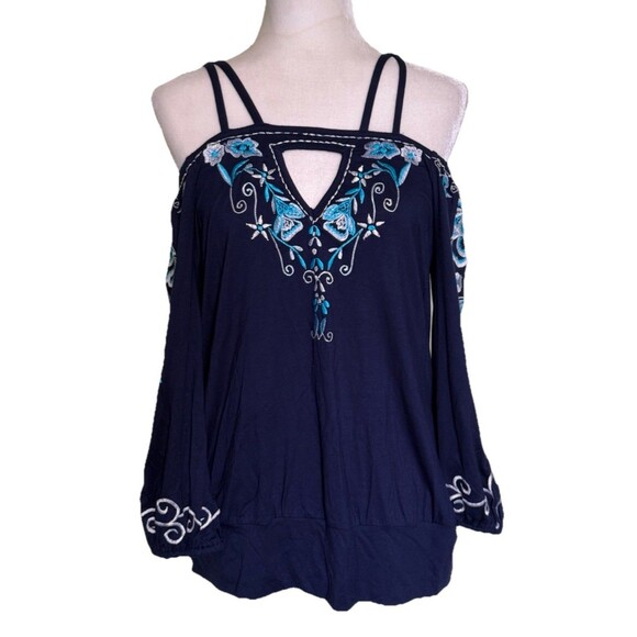 Boston Proper Women's Boho Festival Cold Shoulder Embroidered Peasant Top Sz Med - Picture 1 of 4